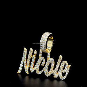 Totalmente helado Moissanite diamante personalizado cualquier letra nombre sólido chapado en oro único lujo personalizado encanto colgante regalo para ella él - Product Image 3