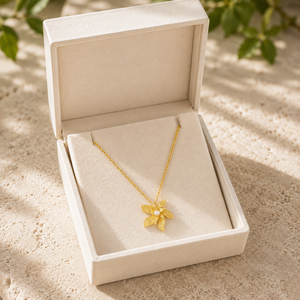 18K Gold Plated 925 Sterling Silver Flower <b>Necklace</b> with Pearl, Textured Lily Pendant Botanical <b>Statement</b> Jewelry - Product Image 6