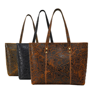 Bolso Tote de Cuero Genuino Repujado, Bolso de Hombro Retro con Estampado, Bolso de Compras con Cierre para Uso Diario - Product Image 1