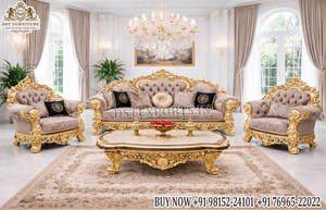 Ensemble de canapés à dossier haut Princely pour maison de style manoir, style baroque luxueux, 5 places, finition dorée, meubles de salon en bois, Canada - Product Image 5