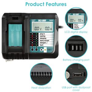 Chargeur rapide de remplacement pour batterie Makita 14.4-18V BL1860 BL1830 BL1850 avec écran LCD et port USB - Product Image 4