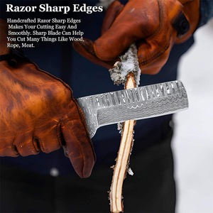 Couteau de boucher western plein pied en acier Damas avec étui en cuir pour la chasse et le camping - Product Image 3