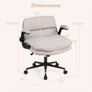 Sedia da ufficio regolabile in ecopelle con funzione dondolo e braccioli ribaltabili beige - Product Image 5