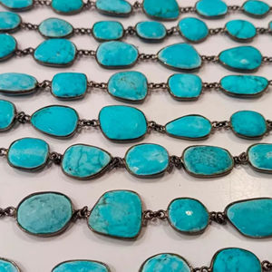 Chaîne de connecteurs en turquoise naturelle, forme irrégulière, plaquée argent/or/noir, 12-15 mm - Product Image 4