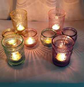 Porte-bougie tealight au meilleur prix, élégant, en verre côtelé rond, disponible auprès d'un fabricant indien - Product Image 1