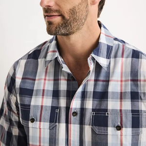 Chemise de travail pour homme, boutons intégraux, coupe décontractée, manches courtes, 100% coton popeline, deux poches poitrine, ourlet arrondi, chemise de travail western à carreaux - Product Image 2