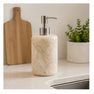 Premium Natural Beige Marble <b>Soap</b> Dispenser with Stainless Steel Pump Luxury Stone Liquid Handwash Bottle for Modern Bathroom - Product Image 4