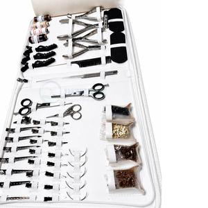 Professional 52pcs Hair Extension <b>Kit</b> White Box Silver Tools Stainless Steel for Salon Use Tape Micro Ring <b>Bead</b> Application - Product Image 5