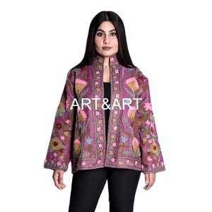 Best Selling Short Winter <b>Quilted</b> Jacket for Women Handmade Suzani Embroidery <b>Velvet</b> Fabric Free Size Printed 100% Cotton - Product Image 1