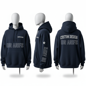 Custom Design <b>Men's</b> <b>Navy</b> Hooded Sweatshirt Front Back Print Regular Fit Cotton <b>Fleece</b> Casual Autumn Wear - Product Image 1