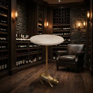 Modern Round <b>Marble</b> <b>Top</b> <b>Side</b> <b>Table</b> with Decorative Bull Metal Base Luxury Accent Furniture for Living Room Bedroom Decor - Product Image 4