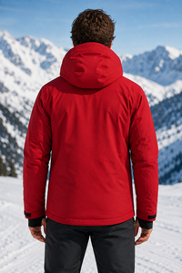 Veste de ski à capuche rouge pour homme, imperméable, fermeture éclair, logo personnalisé sur le devant, isolation synthétique, vêtements d'extérieur - Product Image 2