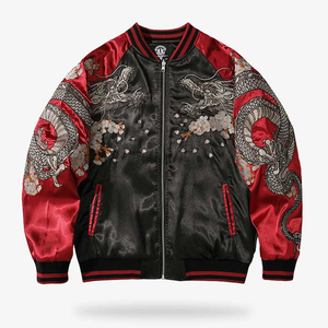 แจ็คเก็ตหนังซูกะจังบอมเบอร์สุดหรูสำหรับฤดูหนาว |   งานปักมือลายญี่ปุ่น ปิดด้วยซิป ตกแต่งด้วยขนแกะ |   งานฝีมือช่างช่าง - Product Image 3