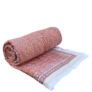 Edredón Clásico de Algodón Estampado Hecho a Mano, Reversible, para Todas las Estaciones, Tamaño Individual, Color Melocotón con Diseño Floral, Decoración para el Hogar, Venta al Por Mayor - Product Image 6