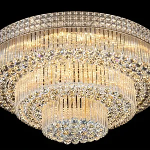 Lustre Rond en Cristal Éclatant, Éclairage Doré Chaleureux, Tiges de Verre Superposées, Perles Scintillantes, Luminaire de Plafond de Luxe, Élégant et Moderne - Product Image 4