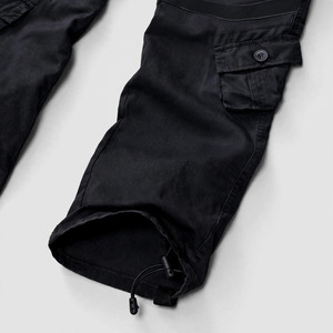 Pantalon cargo noir pour homme, plusieurs poches, respirant, 100% coton, style workwear, poids moyen, taille élastique, fermeture à cordon - Product Image 4