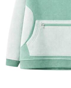 Sweat-shirt épais pour femme, vert menthe et blanc, à blocs de couleur, coupe oversize, en polaire, avec col à boutons-pression et poche kangourou - Product Image 6