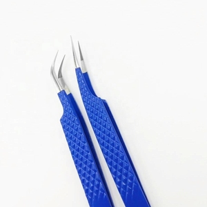 Shin Silver Tip And Dark Blue Powder Coated Color With Fiber Tip Eyelash Tweezer Diamond Grip Stainless Steel / Card <b>Box</b> Packing - Product Image 5