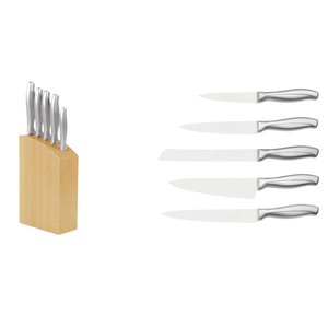 Ensemble de couteaux de cuisine en acier inoxydable, 5 pièces, avec bloc de rangement en bois, manches ergonomiques en métal, lames de coupe aiguisées pour la cuisine à domicile - Product Image 1