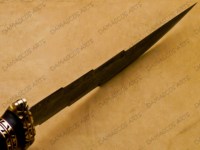 Couteau de chasse à dépecer en acier Damas OEM DIY, manche en acier inoxydable, lame pleine longueur, pointe tombante, bord dentelé, haute durabilité