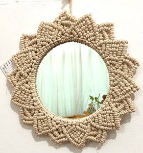 Macrame <b>Hanging</b> Wall <b>Mirror</b> With Fringe Decorative <b>Round</b> <b>Mirror</b> for Home Apartment Living Room Bedroom Entryways - Product Image 4