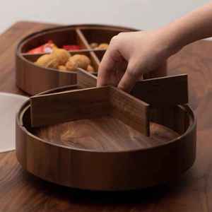 Eco-Friendly Polished Round Wooden Party Snack Dried Fruit Storage <b>Box</b> with Lid Compartment - Product Image 3