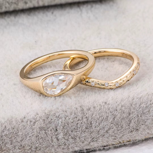 Vintage Ring Set Moissanite Rose Cut Pear 925 <b>Silver</b> 14K <b>Solid</b> Gold Rings VVS Moissanite Fine Jewelry for Engagement Ring - Product Image 4