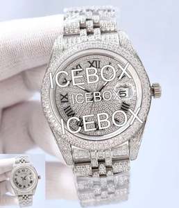 Montre automatique de luxe Hip Hop pour homme en acier inoxydable avec moissanite incrustée, cadran en verre, bracelet à fermoir, résistance à l'eau 10 bars - Product Image 2