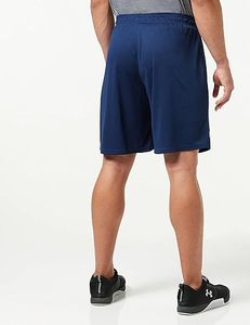 Shorts décontractés pour hommes en polyester tricoté, couleur bleu marine unie, taille mi-haute, respirants, avec taille élastique, style Bermuda - Product Image 2