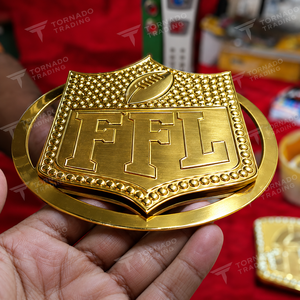 Cinturón de Campeonato Personalizado con Logotipo Giratorio, Fútbol Fantasía FFL Campeón 2014, Chapado en Oro, Cuero, Unisex - Product Image 4