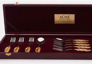 Juego de cubiertos de lujo con diseño de plumas y mango dorado, con cabezas plateadas, para cenas elegantes, cocina, bodas y regalos. - Product Image 4