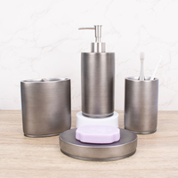 Ensemble d'accessoires de salle de bain en acier inoxydable brossé couleur bronze, 4 pièces : distributeur de savon, porte-brosse à dents, gobelet, porte-savon