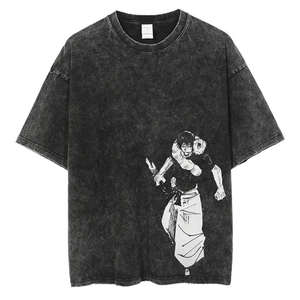 Camiseta Negra Estampada de Streetwear para Hombre, Estilo Harajuku, con Gráfico de Manga Gojo, Vintage, Oversize, con Lavado Ácido - Product Image 5