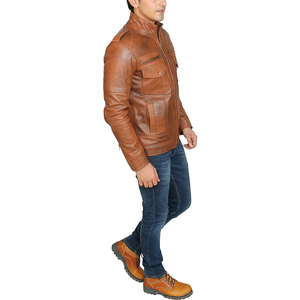 Clush 100% <b>Top</b> <b>High</b> Quality Comfortable Breathable Men Black Cow Skin <b>Leather</b> Streetwear Jacket Winter Warm Long Sleeve Stand - Product Image 3