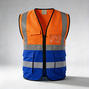 Chaleco de Seguridad Reflectante de Alta Visibilidad Naranja y Azul con Cremallera, Múltiples Bolsillos, Impermeable, de Algodón/Poliéster, Unisex - Product Image 1