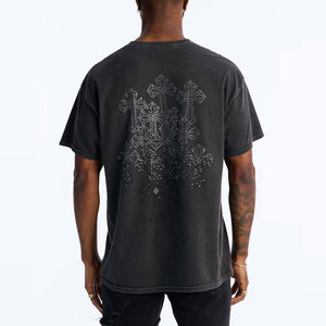 เสื้อยืดคอกลมแขนสั้นประดับพลอยเทียมทรงลำลองสีดำทรงพอดีตัวสไตล์สตรีท - Product Image 2