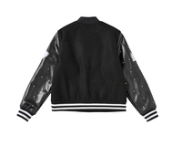 Veste coupe-vent unisexe noire style universitaire avec manches en laine, motif patch Raiders, col montant, simple boutonnage, pour l'hiver et les tenues décontractées