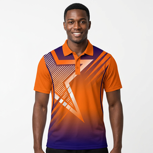 Men's Short Sleeve <b>Polo</b> Shirt Geometric Print <b>Orange</b> Purple Gradient Quick Dry Knitted Polyester Sporty Regular Fit - Product Image 3