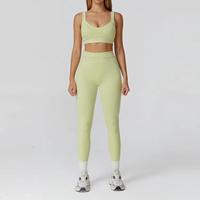 En gros, Ensemble deux pièces écologique, couleur dégradée unie, sans couture, respirant, séchage rapide, taille haute élastique, extensible dans les quatre sens, devant