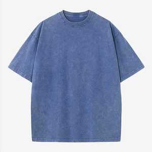 Camiseta de Algodón Oversize para Hombre, Azul Sólido, Cuello Redondo, Manga Corta, Estilo Casual, Tejido Jersey, Teñido Liso, Corte Regular - Product Image 1
