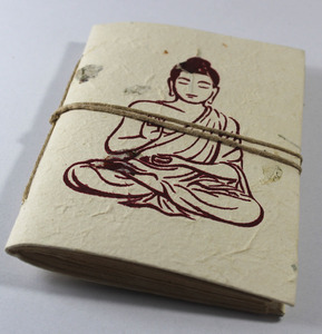 Premium Front Hand Printed By Silver Screen Ganesha Buddha Hemp <b>Leaf</b> With Flower Petals And Grass <b>Light</b> White Notebook - Product Image 3