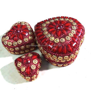 Handmade White Beaded Metal Trinket <b>Box</b> for Jewelry Storage 3pcs Set <b>Wedding</b> <b>Favor</b> Gift Indian Lac Glitter Decorative Organizer - Product Image 5