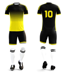 Ensemble de maillots de football pour hommes, noir et jaune rayé, sublimé, 100% polyester, manches courtes, col rond, évacuation de l'humidité, coupe athlétique - Product Image 2