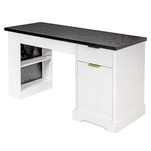 Scrivania Moderna Scanalata da 55 Pollici con Armadietto Contenitore e Pannello Forato con Prese Elettriche per Ufficio Domestico - Product Image 1