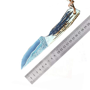 มีดคาวบอยสกินเนอร์ใบมีดเหล็กดามัสกัสทองแดง ด้ามเขาสัตว์ พร้อมปลอกหนัง - Product Image 6