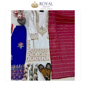 Magnifique collection de vêtements indiens de créateurs, ensemble Sharara en soie naturelle lourde avec broderie de sequins pour les mariages - Product Image 6