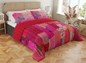 Indian Vintage Patchwork Kantha <b>Bed</b> Cover Handmade Patola Silk Cotton Filled All-Season Bohemian Bedding <b>Throw</b> From Rajasthan - Product Image 2