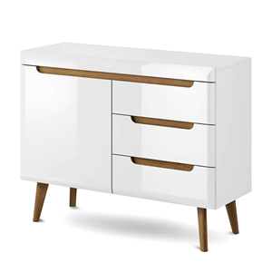 Modern Solid <b>Wood</b> Nordic <b>Chest</b> Sideboard Newry With 3 Drawers 1 Door Mid Century Scandic Style Tapered Legs Living Room Cabinet - Product Image 1