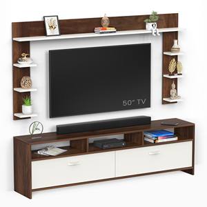 Meuble TV BLUEWUD Mannsae Plus pour téléviseurs jusqu'à 65 pouces, meuble de divertissement en bois composite avec étagères, érable brun et blanc (DIY) - Product Image 2