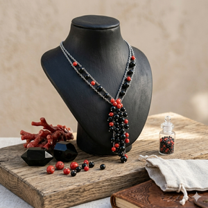 Women's Bohemia Style Silver Plated Beaded Tassel Necklace <b>Black</b> Red Colored Beads Party Jewelry Strand Chain Type - Product Image 1